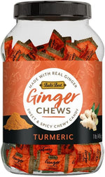 Back label of the ginger chews jar highlighting the premium ingredient list.