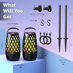 IXTECH garden speaker two pack demonstrating the ground stake and hanging mounting options