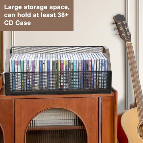 Versatile tabletop media display rack holding video game cases and office documents.