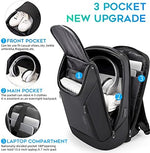 BANGE travel daypack showing one hundred and eighty degree flat opening laptop compartment