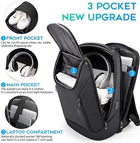BANGE travel daypack showing one hundred and eighty degree flat opening laptop compartment
