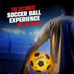 Official weight size number 5 LED soccer ball being kicked during a nighttime training session