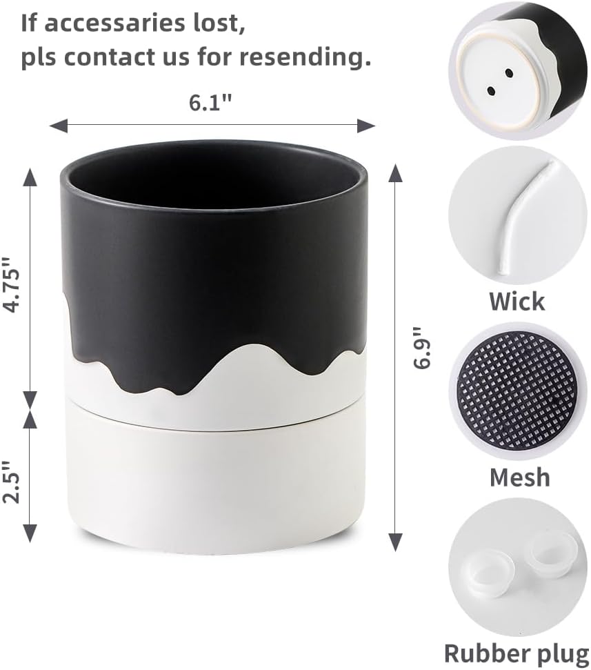 Nihow 6 inch planter showing black and wave white design