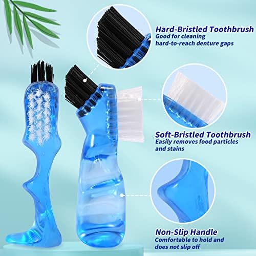 Denture bath box with internal dividers for appliance and brush protection.
