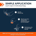 Fixic skin barrier wipes box with individual sachets scattered for size comparison.