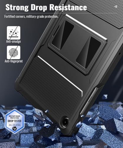 Black rugged device cover with integrated kickstand deployed at a comfortable viewing angle