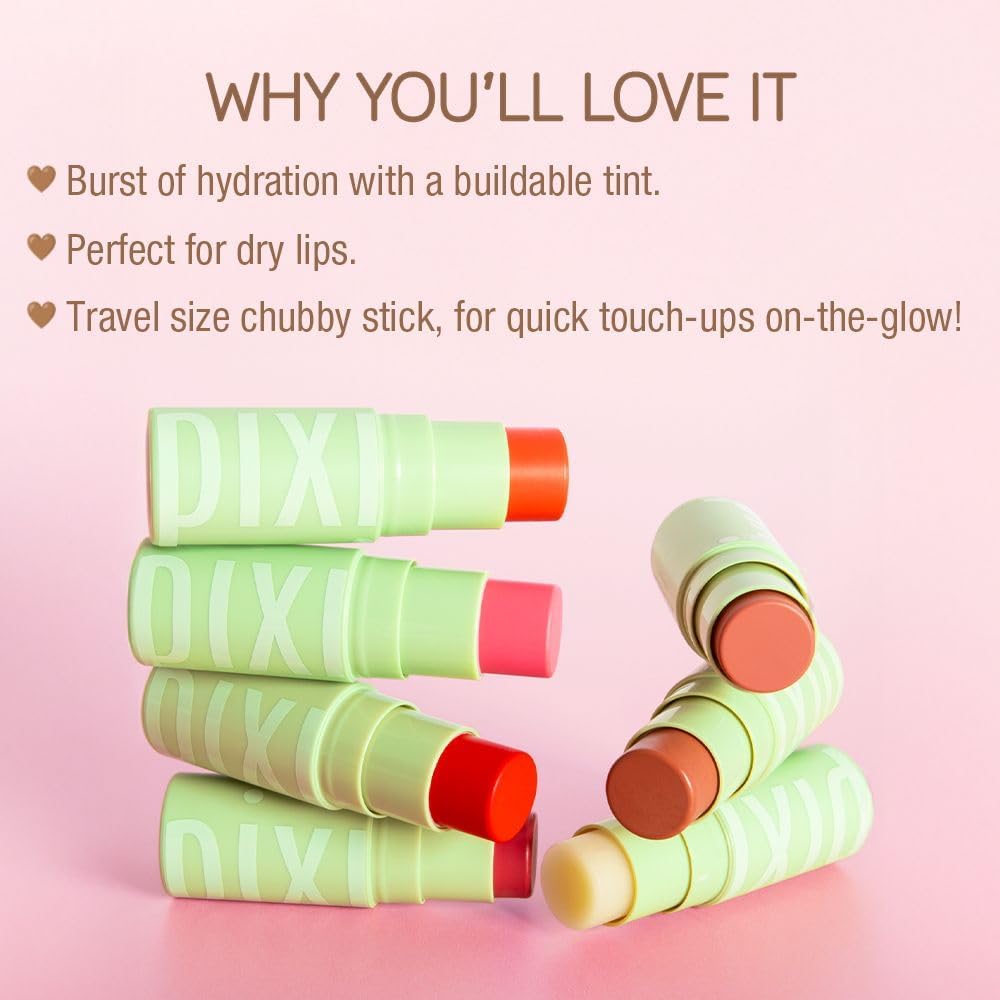Pixi nourishing lip treat packaging highlighting the hyaluronic acid and shea butter ingredients.