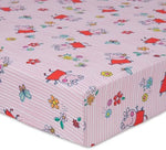 NoJo character themed fitted bottom sheet for standard crib mattresses shown from an angled perspective