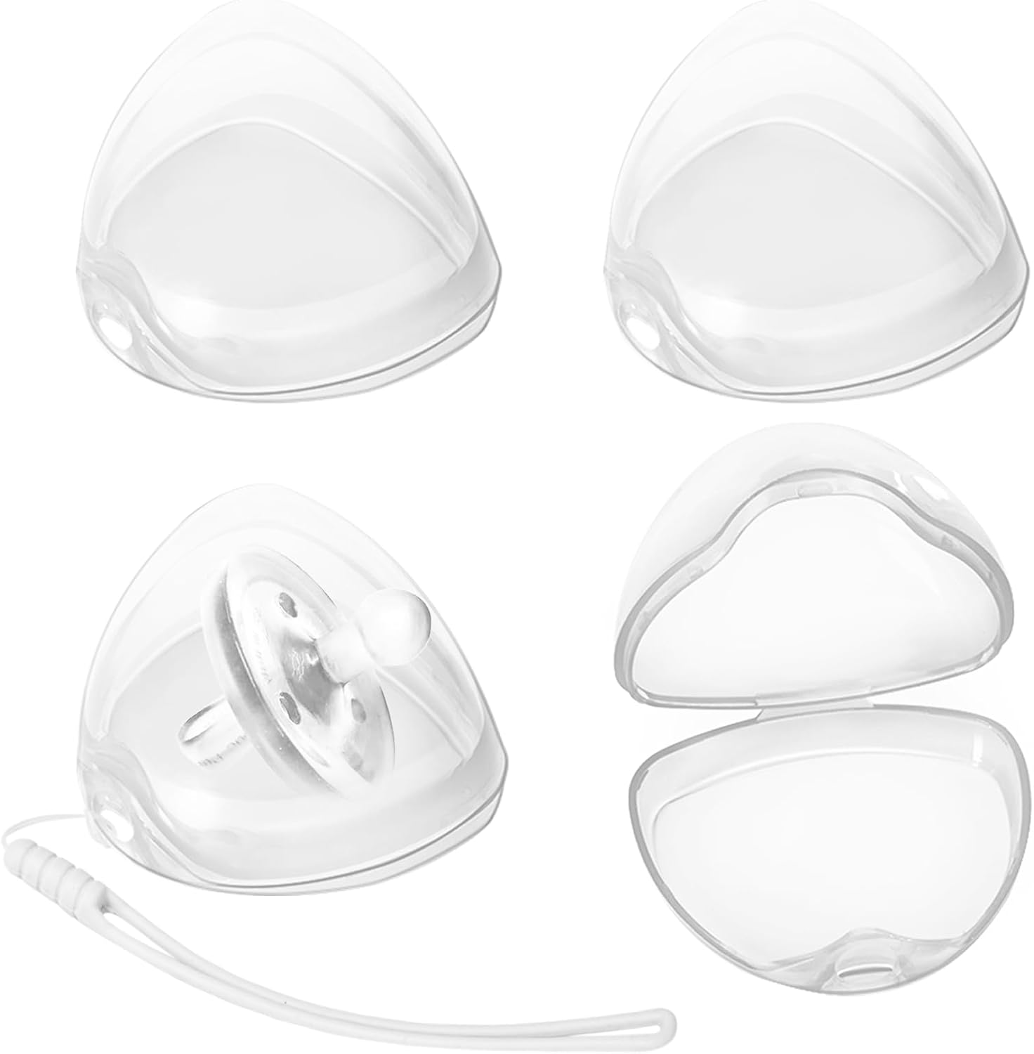 Xthuge transparent pacifier case 4 pack front view showing secure snap closure
