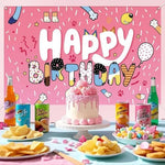 BOBORAT pink and blue dog theme photo booth banner set up as a cake smash birthday decoration backdrop.