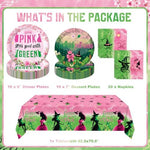 Pink and green witch themed paper plates and napkins set