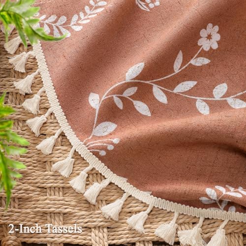 NDDYCU bohemian terracotta fabric curtain styled with a neutral bathroom decor palette.