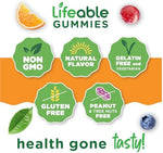Lifeable 90 gummies count bottle highlighting non GMO pectin based formula.