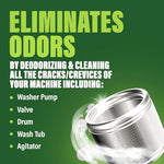 Odor-eliminating washing machine tablets for deep cleaning drum and drain pipes.