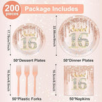 Full 200 piece tableware kit for 16th birthday party