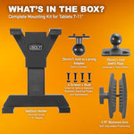 Ibolt Bizmount multi angle tablet holder components including screws and dual ball joint arm.