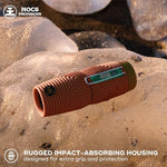 Nocs Provisions premium outdoor monocular lens alignment showing compatibility with a smartphone camera for long distance photography.
