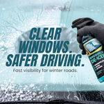 Car de icer spray being applied to frozen side mirrors and windows