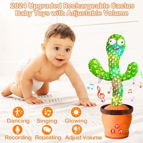 Dancing cactus baby toy with USB charging cable