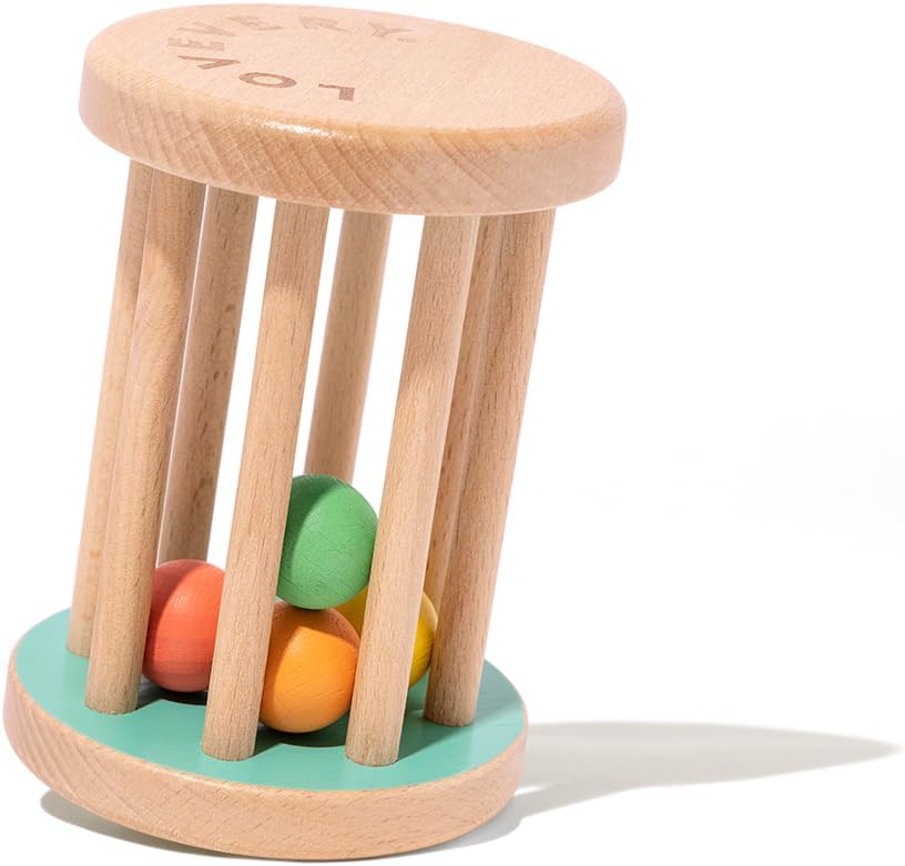 Lovevery Montessori Rolling Rattle front view of wooden baby toy