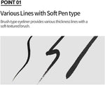 ETUDE liquid brown eyeliner swatches showing thin and thick lines