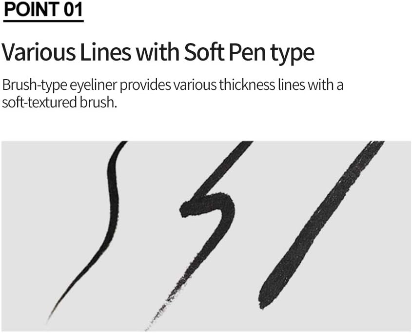 ETUDE liquid brown eyeliner swatches showing thin and thick lines