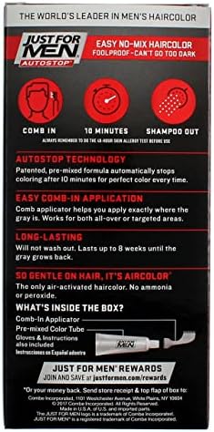 Side panel of Just For Men Medium Brown hair color showing shade guide results