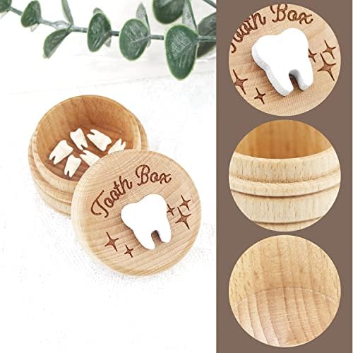 Side profile of durable wooden tooth storage box for children