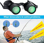 Professional sports viewing glasses displayed with protective travel carrying accessories.