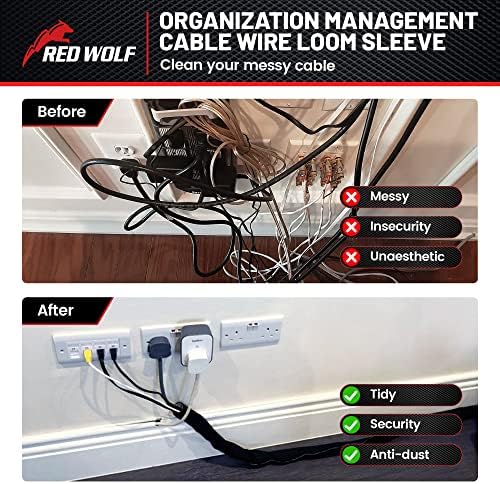Red Wolf flexible cable cover split design opening up to insert wires.