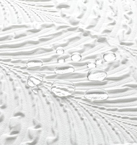 Reinforced top header with rust proof metal grommets on the Gibelle white fabric shower curtain.