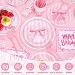 Coordinated pink bow napkins and disposable cutlery set