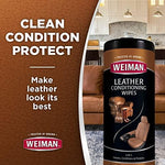 Using Weiman leather conditioning wipe on a luxury sofa