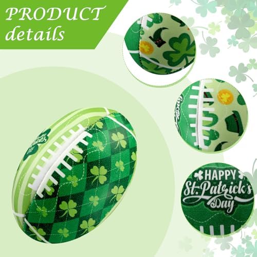 Close up view of the stitched leather texture on the green miniature novelty football