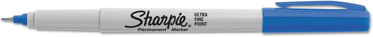 Close up of Sharpie permanent marker ultra fine blue point tip