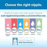 Detailed view of the medium flow hole on the top of the 100 percent silicone bottle teat.