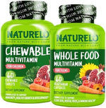 Naturelo teen multivitamin capsules and kids chewable vitamin bundle front view supplement bottle