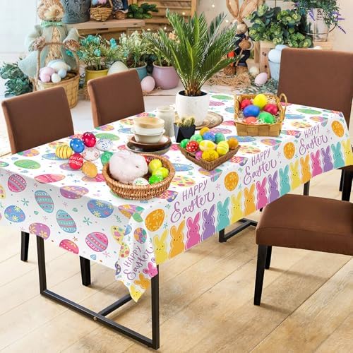 Litmitfu disposable rectangular spring floral table cover spread across a large dining room table setup