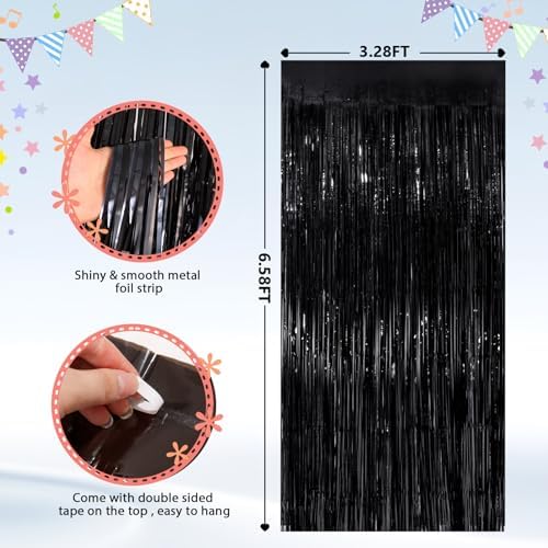 Two pack GCB black party streamers installed as an elegant door entryway decoration