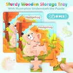 Zeoddler preschool learning activities wooden puzzles featuring bear and hippo shapes