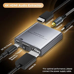 Warrky 4K HDMI audio extractor adapter rear panel showing optical S/PDIF and 3.5mm auxiliary connections