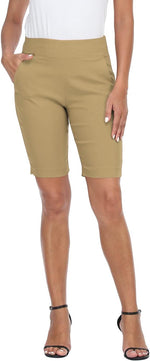 HDE Women's Pull On Bermuda Shorts Mid Rise 10" Inseam Shorts with Pockets - Image 9
