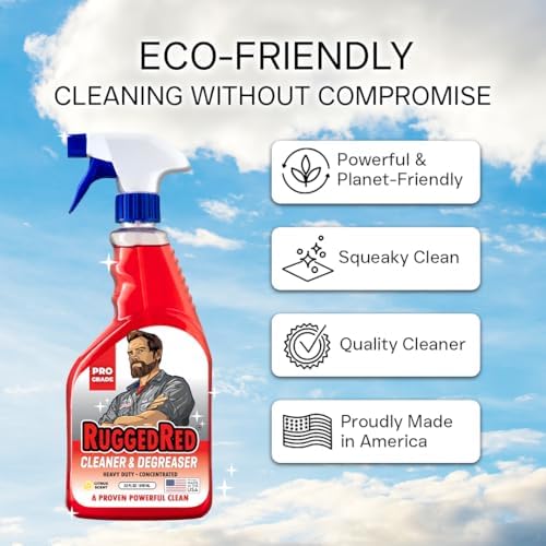 RuggedRed citrus scent cleaner used on workshop machinery to demonstrate its versatility as an industrial degreaser.