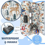 Jowey double sided cotton toddler seat cover folded compactly into its own integrated storage pouch