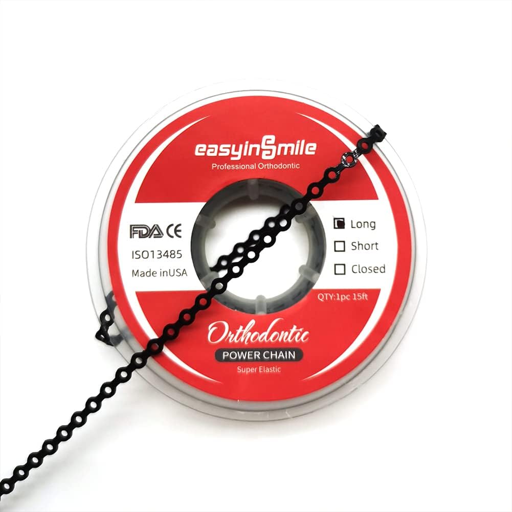 SNAWOP Dental Orthodontic Power Chain Multicolor Spool Elastic Rubber Bands for Teeth Braces (Long, Black) - Image 1