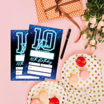 SIXEIGHT neon blue four by six inches birthday invite cards displaying the vibrant double sided printing