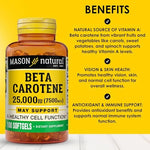 Mason Natural Beta Carotene 100 softgels supplement facts and ingredient label close up
