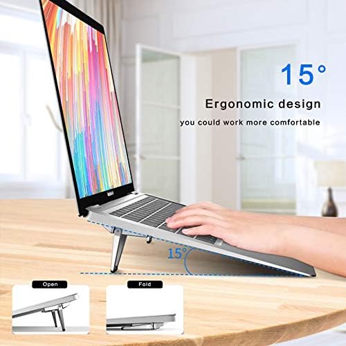 Folded flat invisible mini metal laptop risers on a clean office desk setup