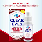 Clear Eyes eye drops 0.5 fluid ounce packaging showing active ingredients.