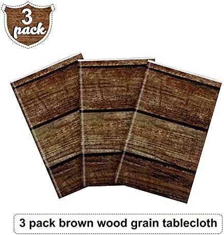 Irenare brown wood grain tablecloth spread on an 8 foot rectangle table